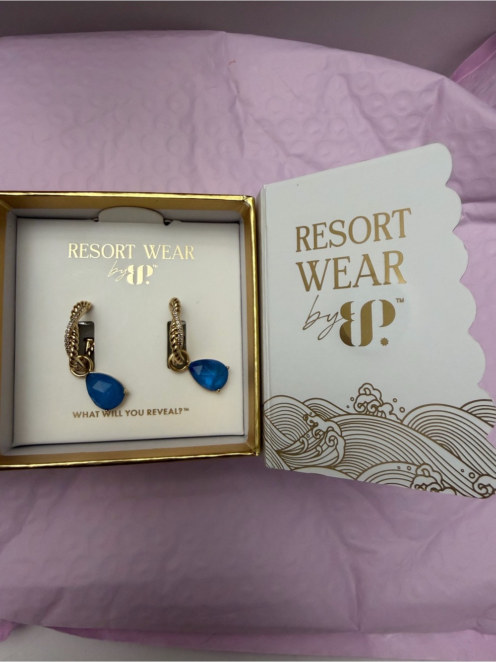 Resort Wear by JP Gold-Tone Earrings with Blue Teardrop Stones